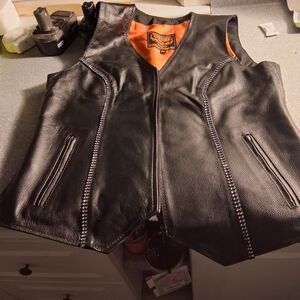 Diamond Supply Co. Black Leather Jacket with Orange Lining